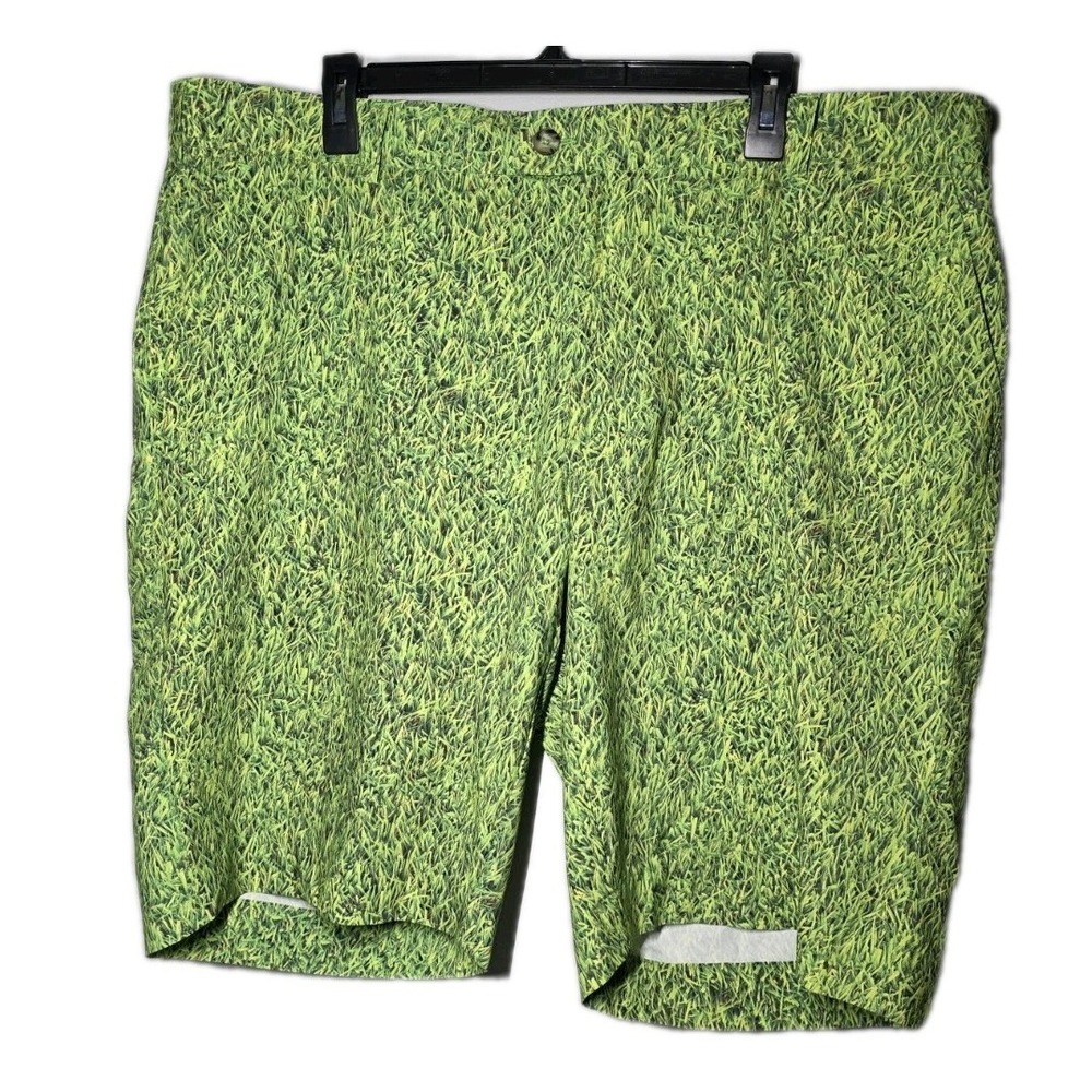Loudmouth Shorts Mens 42 Green Grass Print Bermuda Stretch Casual Golf